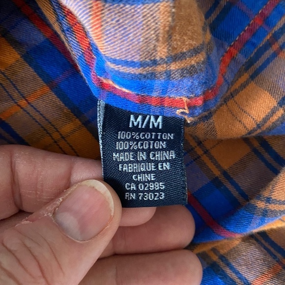 Bluenotes Men's Orange/Blue Plaid Long Sleeve Button Up Shirt Size Medium - Picture 8 of 12